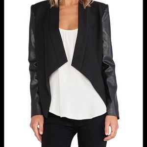 BCBG “Abree” black coat with pleather sleeves